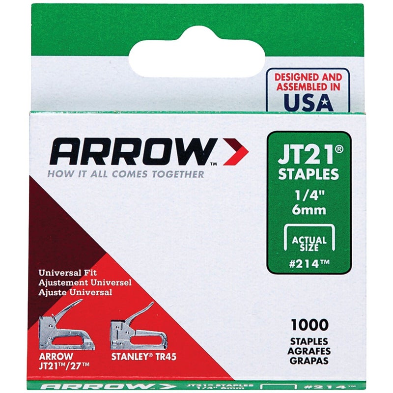 Arrow Fastener 214 12 Pack 1/4in. JT21 Light Duty Staple, 1,000 Staples per Pack